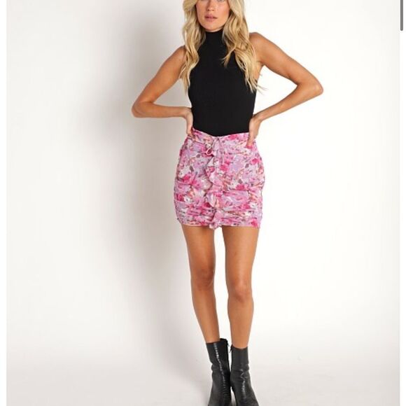For Love and Lemons Annabelle Mini Skirt Pink Large NEW MSRP $144 - Picture 1 of 7